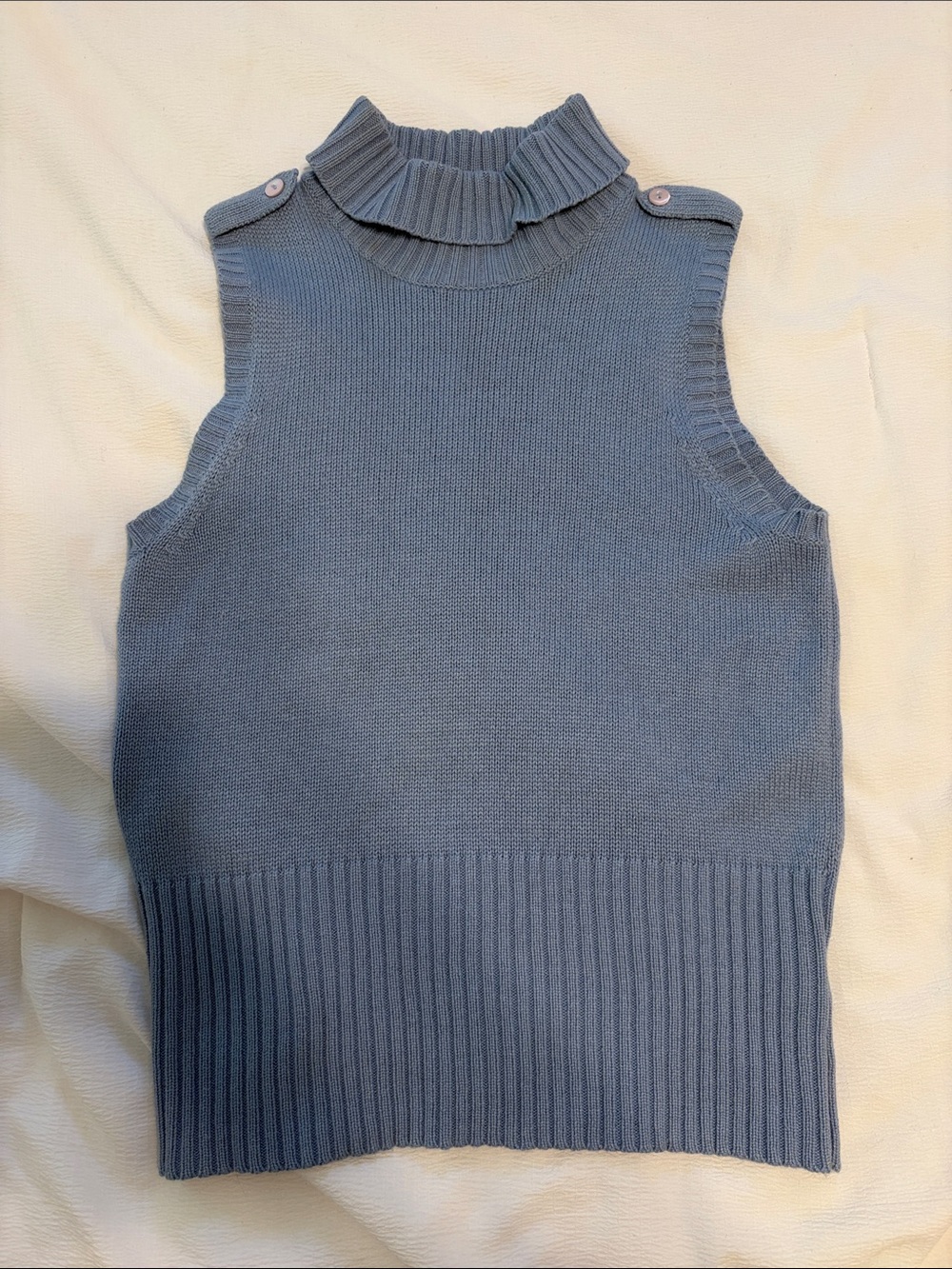 Vintage Cashmere blend Sleeveless Ribbed Turtleneck Vest - Dusty Blue